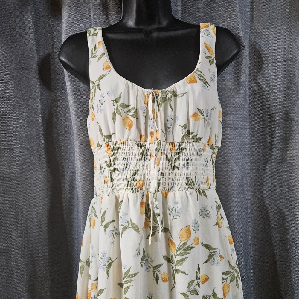 Sincerely Jules Lemon Floral Smocked Waist Maxi Dress White‎ Yellow Small